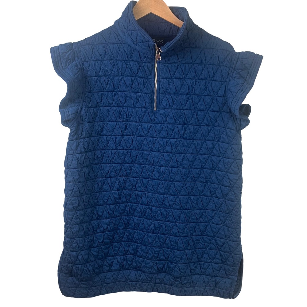 SSYS The Label Quilted Blue 1/4 Zip Ruffled Sleeve Pull Over Dress Size Medium